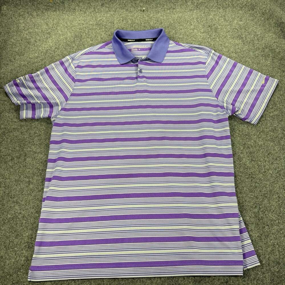 Nike Golf Tour Performance Dri-Fit Striped Polo Shirt Purple XL A.C. Read Golf C